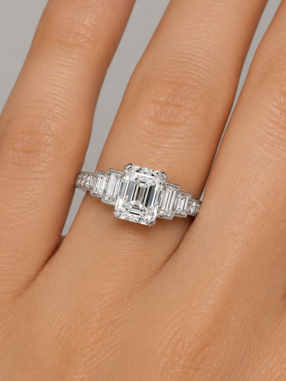 14k White Gold Diamond Ring Band Emerald Cut Ring Band